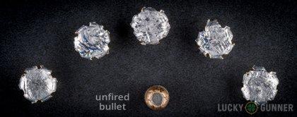 Image displaying fired .357 Sig rounds compared to an unfired bullet