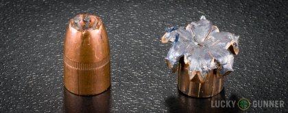 Side by side comparison of an unfired Winchester .357 Magnum bullet vs. the unfired round