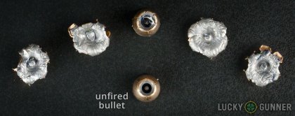 Side by side comparison of an unfired Federal .45 ACP (Auto) bullet vs. the unfired round