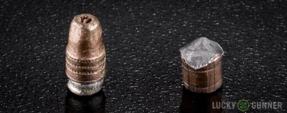 Side by side comparison of an unfired Winchester .22 Long Rifle (LR) bullet vs. the unfired round