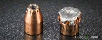 Side by side comparison of an unfired Hornady 9mm Luger (9x19) bullet vs. the unfired round