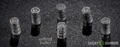 View from up above of fired Magtech .32 (Smith & Wesson) Long bullets compared to an unfired round