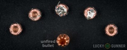 Line-up of G2 Research 10mm Auto ammunition - fired vs. unfired