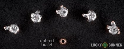 Image displaying fired .22 Magnum (WMR) rounds compared to an unfired bullet