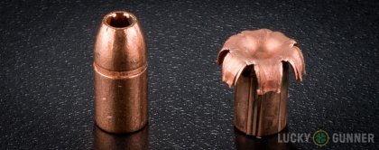 Side by side comparison of an unfired Barnes .357 Magnum bullet vs. the unfired round