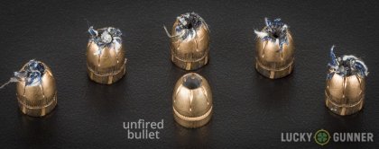 Side by side comparison of an unfired Federal .380 Auto (ACP) bullet vs. the unfired round