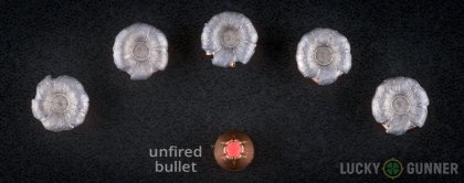 Line-up of Hornady .357 Magnum ammunition - fired vs. unfired