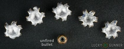 Line-up of Remington .40 S&W (Smith & Wesson) ammunition - fired vs. unfired