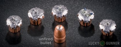 Side by side comparison of an unfired Speer .357 Magnum bullet vs. the unfired round