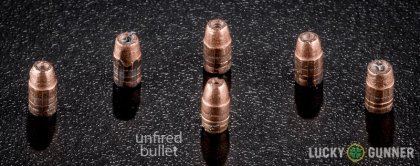 Line-up of CCI .22 Long Rifle (LR) ammunition - fired vs. unfired