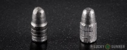 Side by side comparison of an unfired CCI .22 Long Rifle (LR) bullet vs. the unfired round