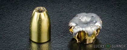 Side by side comparison of an unfired Magtech 9mm Luger (9x19) bullet vs. the unfired round