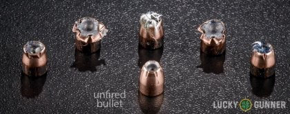 Side by side comparison of an unfired Fiocchi .32 Auto (ACP) bullet vs. the unfired round