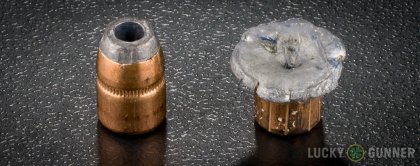 Side by side comparison of an unfired Federal .38 Special bullet vs. the unfired round