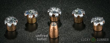 Side by side comparison of an unfired Speer 9mm Luger (9x19) bullet vs. the unfired round