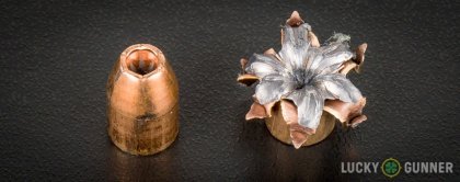 Side by side comparison of an unfired Winchester .40 S&W (Smith & Wesson) bullet vs. the unfired round