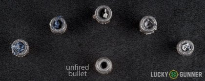 Line-up of Magtech .32 (Smith & Wesson) Long ammunition - fired vs. unfired