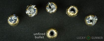 Side by side comparison of an unfired Magtech .45 ACP (Auto) bullet vs. the unfired round