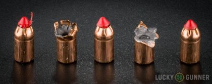 Line-up of Hornady .357 Magnum ammunition - fired vs. unfired