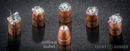 Side by side comparison of an unfired Speer .357 Magnum bullet vs. the unfired round