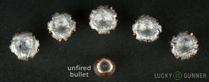 Line-up of Hornady .45 ACP (Auto) ammunition - fired vs. unfired