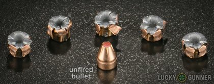 Side by side comparison of an unfired Hornady .380 Auto (ACP) bullet vs. the unfired round