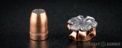 Side by side comparison of an unfired SIG SAUER .357 Sig bullet vs. the unfired round
