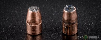 Side by side comparison of an unfired Federal .327 Federal Magnum bullet vs. the unfired round