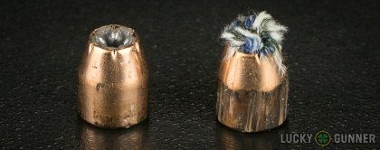 View from up above of fired PMC .380 Auto (ACP) bullets compared to an unfired round