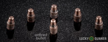 Line-up of Remington .22 Long Rifle (LR) ammunition - fired vs. unfired