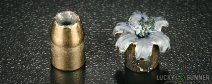 Side by side comparison of an unfired Magtech .40 S&W (Smith & Wesson) bullet vs. the unfired round