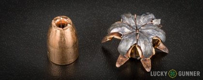 Side by side comparison of an unfired Winchester .45 ACP (Auto) bullet vs. the unfired round