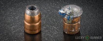 Side by side comparison of an unfired Federal .38 Special bullet vs. the unfired round