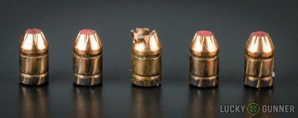 Line-up of Hornady .40 S&W (Smith & Wesson) ammunition - fired vs. unfired