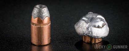 Side by side comparison of an unfired Remington .357 Magnum bullet vs. the unfired round