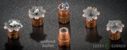 Side by side comparison of an unfired Speer .38 Special bullet vs. the unfired round