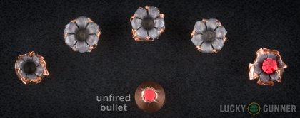 Line-up of Hornady .38 Special ammunition - fired vs. unfired
