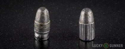 Image displaying fired .22 Long Rifle (LR) rounds compared to an unfired bullet