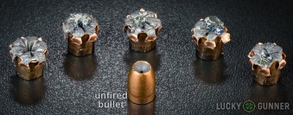 Line-up of SIG SAUER .40 S&W (Smith & Wesson) ammunition - fired vs. unfired