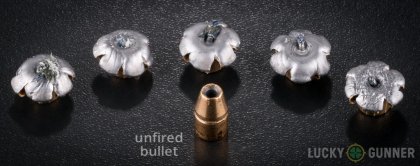 Side by side comparison of an unfired Federal .357 Magnum bullet vs. the unfired round