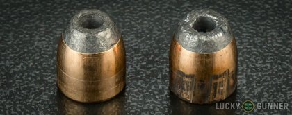 Side by side comparison of an unfired Prvi Partizan .45 ACP (Auto) bullet vs. the unfired round