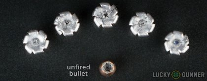 Side by side comparison of an unfired Speer .40 S&W (Smith & Wesson) bullet vs. the unfired round