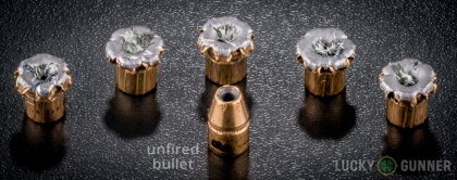 Side by side comparison of an unfired Federal .357 Magnum bullet vs. the unfired round