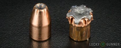 Image displaying fired 9mm Luger (9x19) rounds compared to an unfired bullet