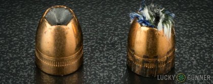 Image displaying fired .45 ACP (Auto) rounds compared to an unfired bullet