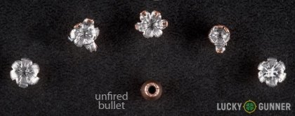 Image displaying fired .22 Magnum (WMR) rounds compared to an unfired bullet