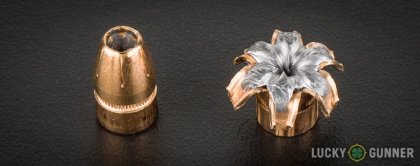 Side by side comparison of an unfired Federal 9mm Luger (9x19) bullet vs. the unfired round