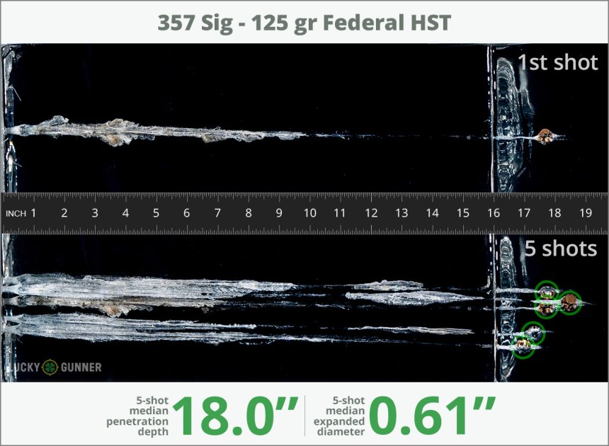 Image showing Federal .357 Sig 125 Grain rounds fired into ballistic gel