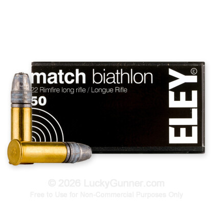 Large image of Premium 22 LR Ammo For Sale - 40 Grain LFN Ammunition in Stock by Eley Match Biathlon - 50 Rounds