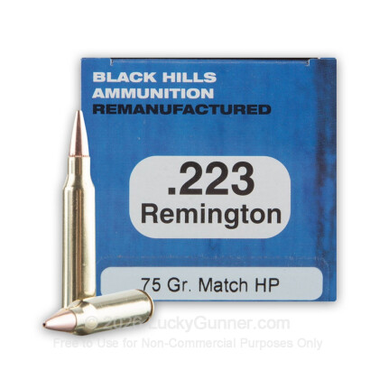 Large image of Cheap 223 Rem Ammo For Sale - 75 Grain Match HP Ammunition in Stock by Black Hills Remanufactured - 50 Rounds